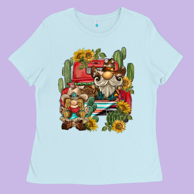 Western Gnome Truck Cactus Sunflower Ladies Tee Designed By Barkaloodesign