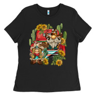 Black western gnome truck cactus sunflower Ladies Tee - BarkalooDesign