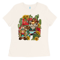 Bone western gnome truck cactus sunflower Ladies Tee - BarkalooDesign