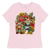 Bubblegum Pink western gnome truck cactus sunflower Ladies Tee - BarkalooDesign