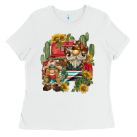 White western gnome truck cactus sunflower Ladies Tee - BarkalooDesign