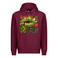 Burgundy St. Patrick's Kiss me I'm Irish with lip Premium Hoodie - HowdyJamesFarm