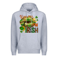 Heather Grey St. Patrick's Kiss me I'm Irish with lip Premium Hoodie - HowdyJamesFarm