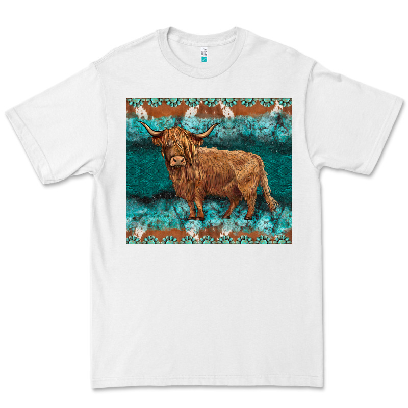 Turquoises Gemstones Cowhide Highland Cow Premium Tee by BarkalooDesign | Teevron