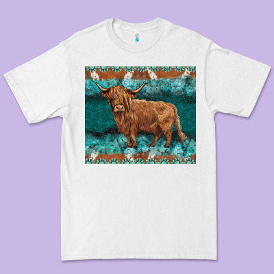 Turquoises Gemstones Cowhide Highland Cow Premium Tee Designed By Barkaloodesign