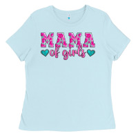 Baby Blue mama of girls floral pattern turquoise heart Ladies Tee - Jasminsmagicworld