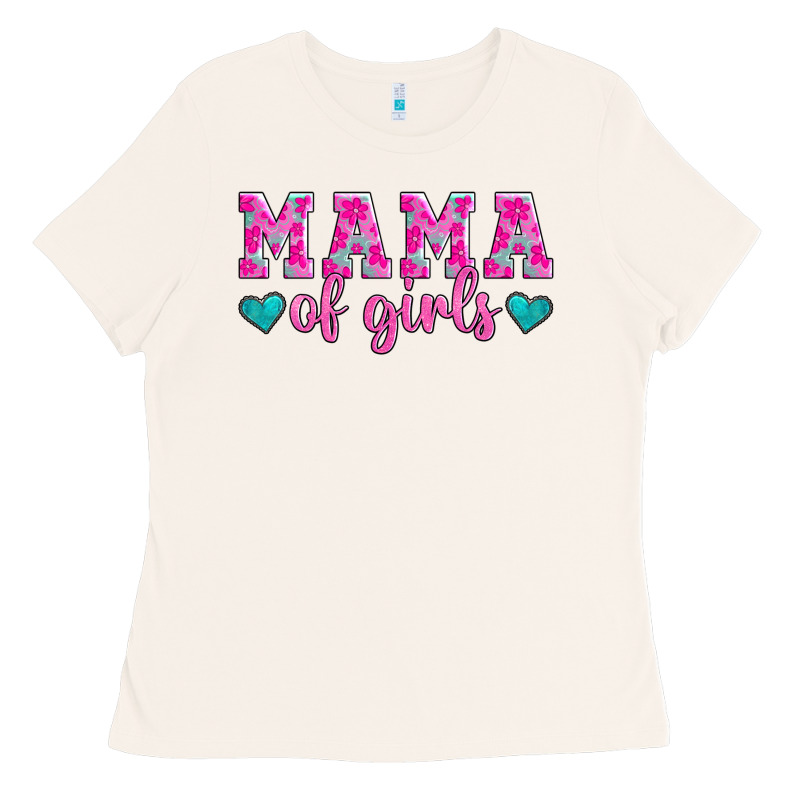 Mama Of Girls Floral Pattern Turquoise Heart Ladies Tee by Jasminsmagicworld | Teevron