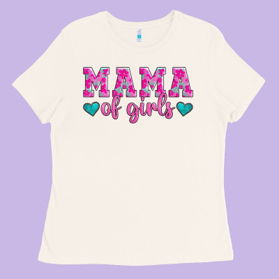 Mama Of Girls Floral Pattern Turquoise Heart Ladies Tee Designed By Jasminsmagicworld