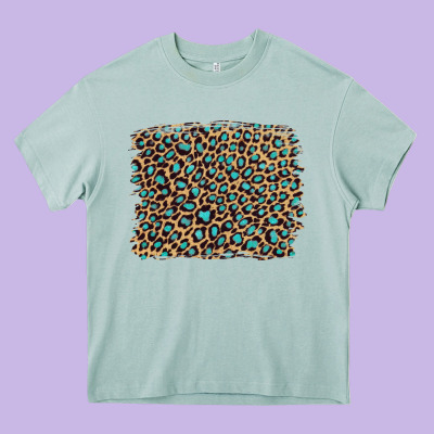 Leopard With Turquoise Glitter Heavy Core Tee Designed By Artiststas