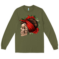 Army Green bandana and roses skull Long Sleeve Tee - Jasminsmagicworld