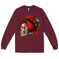 Burgundy bandana and roses skull Long Sleeve Tee - Jasminsmagicworld
