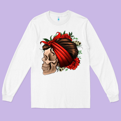 Bandana And Roses Skull Long Sleeve Tee Designed By Jasminsmagicworld