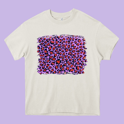 Lilac Leopard With Red Glitter Heavy Core Tee Designed By Artiststas