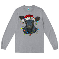 Heather Grey christmas baby black angus calf with lights Long Sleeve Tee - RanaPortraitStore