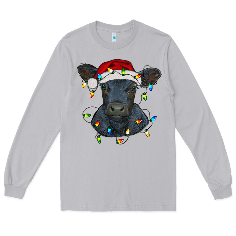 Christmas Baby Black Angus Calf With Lights Long Sleeve Tee by RanaPortraitStore | Teevron