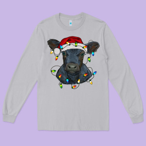 Christmas Baby Black Angus Calf With Lights Long Sleeve Tee Designed By Ranaportraitstore
