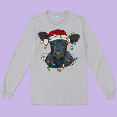 Christmas Baby Black Angus Calf With Lights Long Sleeve Tee Designed By Ranaportraitstore
