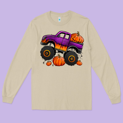 Halloween Jack O Lantern Monster Truck Long Sleeve Tee Designed By Jasminsmagicworld