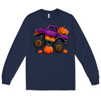 Navy halloween jack o lantern monster truck Long Sleeve Tee - Jasminsmagicworld