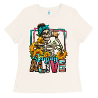 Bone staying alive coffee drinking skeleton Ladies Tee - Jasminsmagicworld
