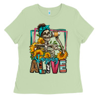 Matcha staying alive coffee drinking skeleton Ladies Tee - Jasminsmagicworld
