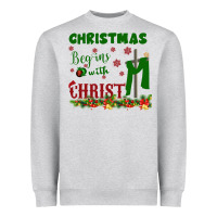 Heather Grey Christmas Begins With Christ Heavyweight Sweatshirt - Bettercallsaul