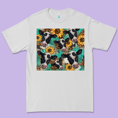 Western Leopard Sunflower Black And White  Cow Premium Tee Designed By Barkaloodesign