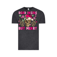 Vintage Black Dead inside but merry pink Christmas skeleton Vintage Tee - NancyCooperArtShop