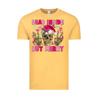 Vintage Mustard Dead inside but merry pink Christmas skeleton Vintage Tee - NancyCooperArtShop