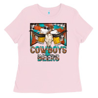 Bubblegum Pink cowboys and beers Ladies Tee - NancyCooperArtShop