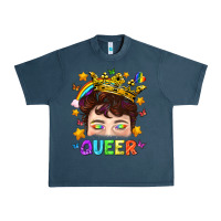 Midnight Navy LGBTQ+ Queer Portrait With Crown And Rainbow Urban Heavy Tee - BundleAndBundleShop