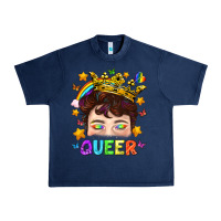 Navy LGBTQ+ Queer Portrait With Crown And Rainbow Urban Heavy Tee - BundleAndBundleShop