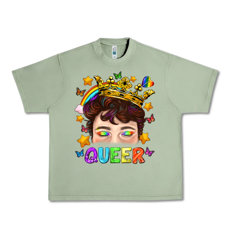Lgbtq+ Queer Portrait With Crown And Rainbow Urban Heavy Tee by BundleAndBundleShop | Teevron