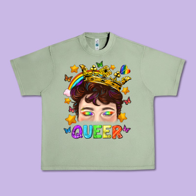 Lgbtq+ Queer Portrait With Crown And Rainbow Urban Heavy Tee Designed By Bundleandbundleshop