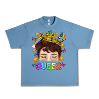 Pebble Blue LGBTQ+ Queer Portrait With Crown And Rainbow Urban Heavy Tee - BundleAndBundleShop