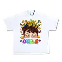 White LGBTQ+ Queer Portrait With Crown And Rainbow Urban Heavy Tee - BundleAndBundleShop
