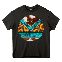 Asphalt turquoise cowhide leopard sunflowers round Heavy Core Tee - Artiststas