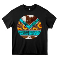 Black turquoise cowhide leopard sunflowers round Heavy Core Tee - Artiststas