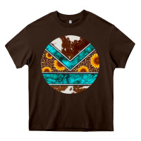 Chocolate Brown turquoise cowhide leopard sunflowers round Heavy Core Tee - Artiststas