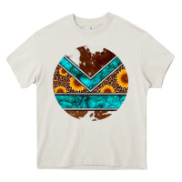 Turquoise Cowhide Leopard Sunflowers Round Heavy Core Tee | Teevron