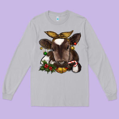 Christmas Baby Cow Long Sleeve Tee Designed By Ranaportraitstore