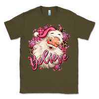 Army Green believe pink christmas santa claus Classic Tee - MaliasSmallBusiness