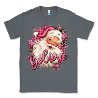 Charcoal Heather believe pink christmas santa claus Classic Tee - MaliasSmallBusiness