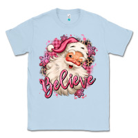 Dusty Blue believe pink christmas santa claus Classic Tee - MaliasSmallBusiness