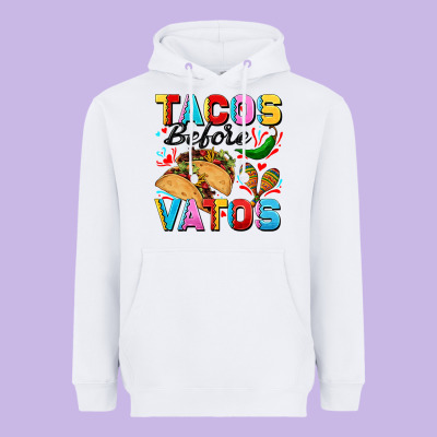 Tacos Before Vatos Valentine's Day Heavyweight Hoodie Designed By Fadigitalartstudio