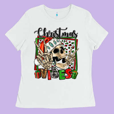 Christmas Vibes Skeleton Ladies Tee Designed By Jasminsmagicworld