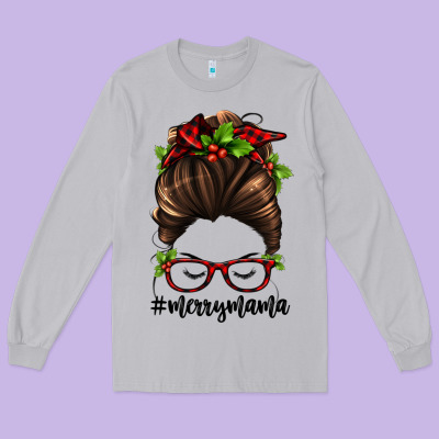 Christmas Merry Mama Long Sleeve Tee Designed By Jasminsmagicworld
