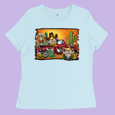 Western Truck Cowboy Gnome Background Ladies Tee Designed By Barkaloodesign