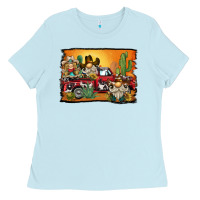 Baby Blue western truck cowboy gnome background Ladies Tee - BarkalooDesign