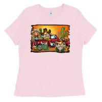 Bubblegum Pink western truck cowboy gnome background Ladies Tee - BarkalooDesign